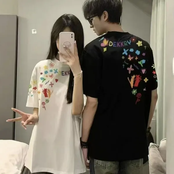 vibe潮牌趣味卡通印花短袖t恤男女夏季宽松休闲纯棉情侣圆领上衣