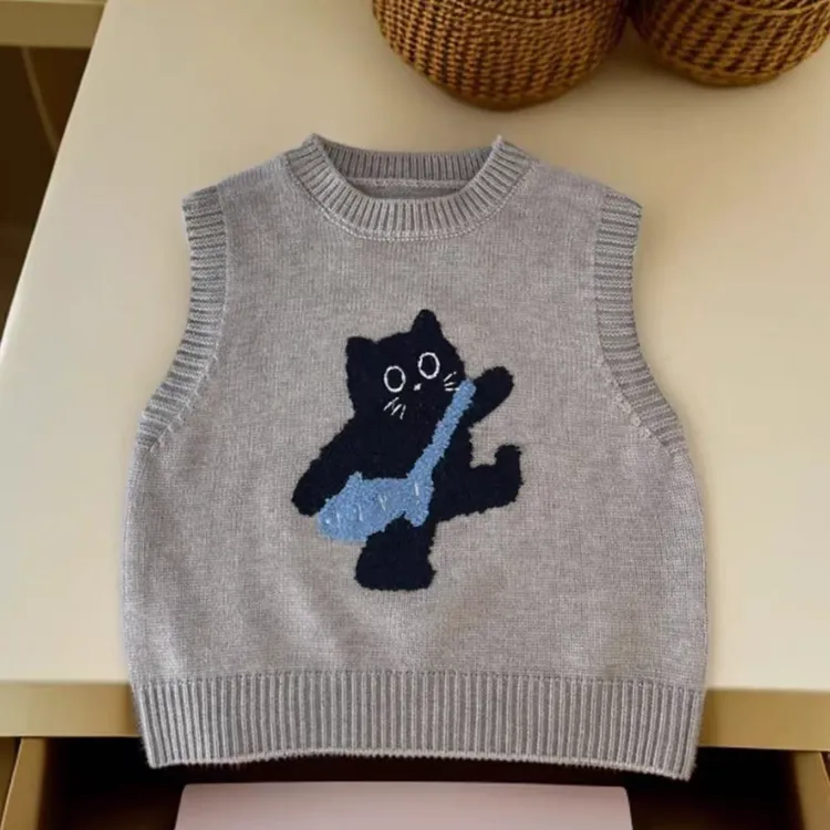韩版儿童毛衣马甲背心2025秋冬新款洋气儿童卡通针织衫
