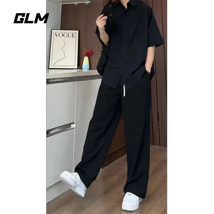 GLM美式高街冰丝套装速干裤夏季搭配痞帅垂感衬衫裤子百搭两件套
