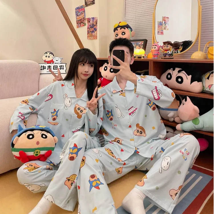 奥美诗嘉蜡笔小新联名情侣睡衣女2025新款春秋长袖长裤纯棉家居服