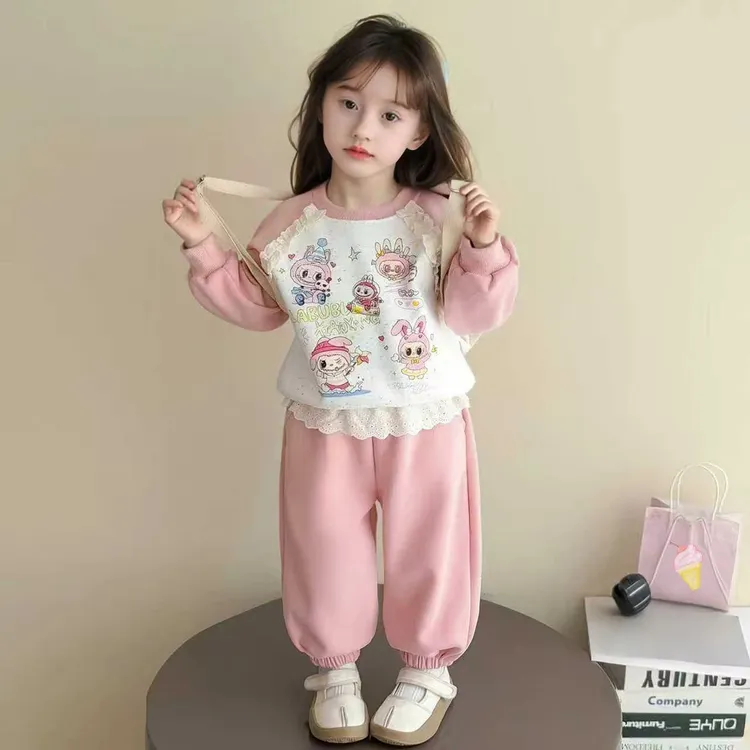 儿童花边卫衣套装两件套可爱韩系甜美童装秋季新款女童洋气长袖