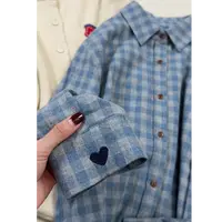 TY8 【海盐蓝格】超显白！韩系小清新简约磨毛蓝格衬衫（衣长61）