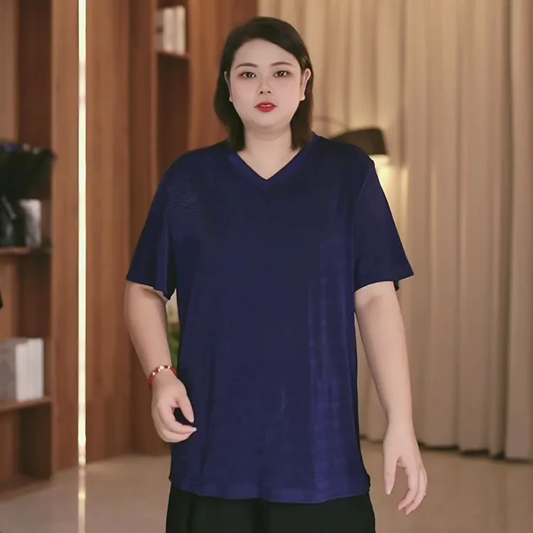 【韩服路】2025年新款夏季女士大码V领短袖宽松胖mm显瘦大版纯色T恤