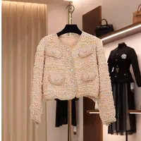 新款高级感百搭短款金色亮片小香风外套女kk003