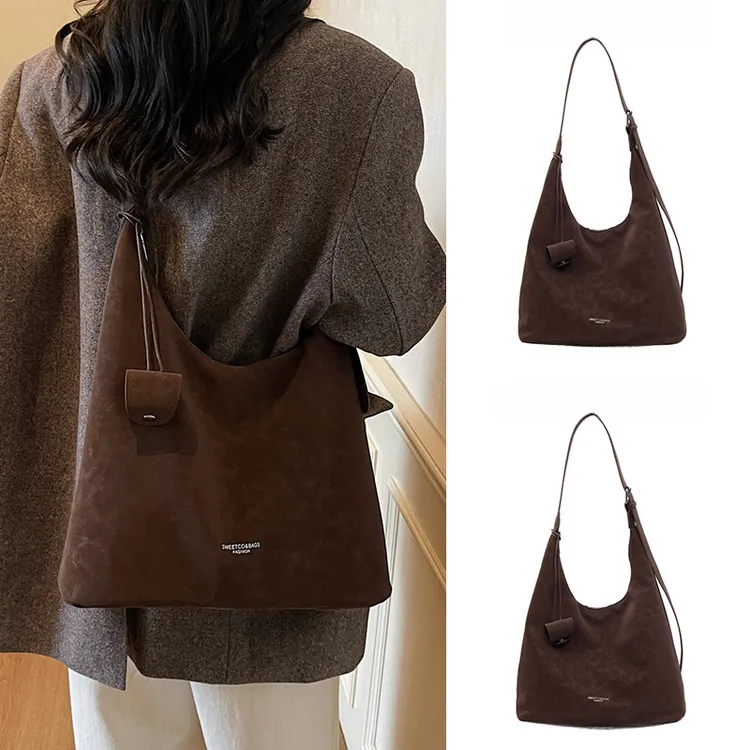 秋冬季大容量高级感通勤斜挎包包女2025新款小众咖啡色单肩腋下包