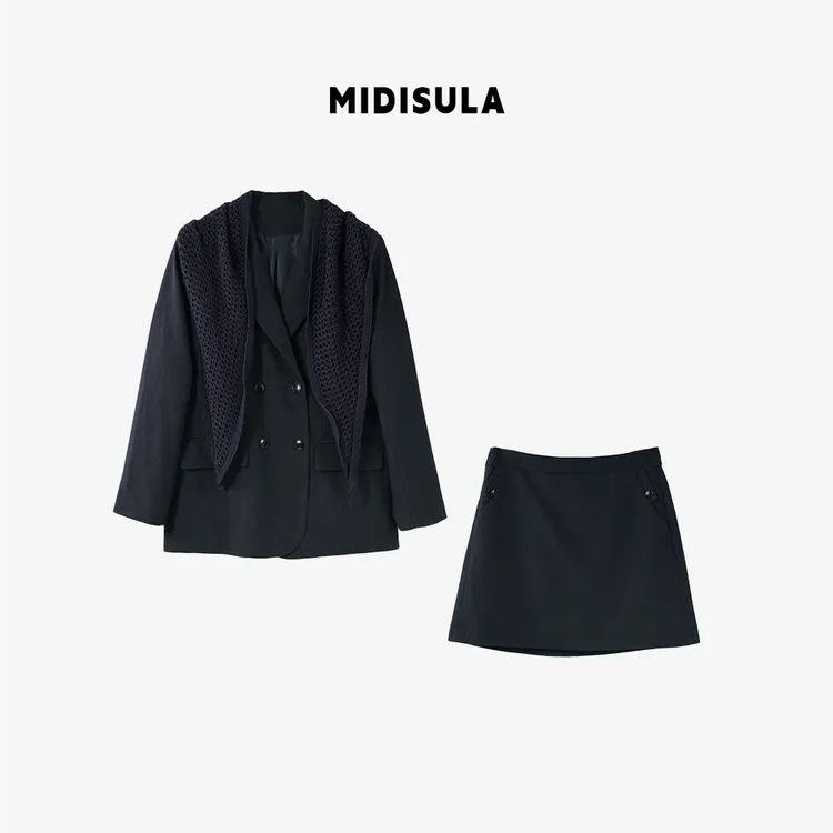 MDSL·新款时尚洋气气质高级感拼接设计感韩版短裙西服套装#01925