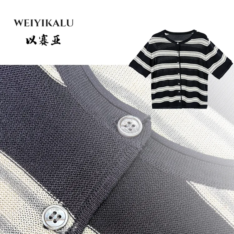 以赛亚 风织透语 25年BY夏日轻薄透气天丝亚麻开衫短袖T恤女98025