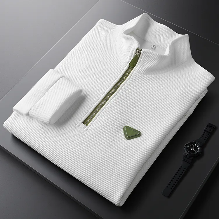 喀费基赫男士白色领口半拉链立领休闲卫衣男修身冬季针织男士长袖