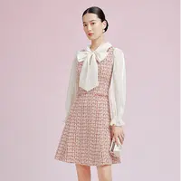 【晨粉专享价】春秋小香风气质千金质感拼接两件件连衣裙女