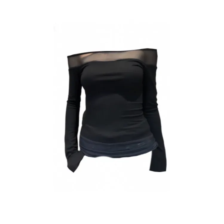 2025秋冬新款美式复古一字肩露肩长袖T恤修身显瘦纯欲辣妹女上衣