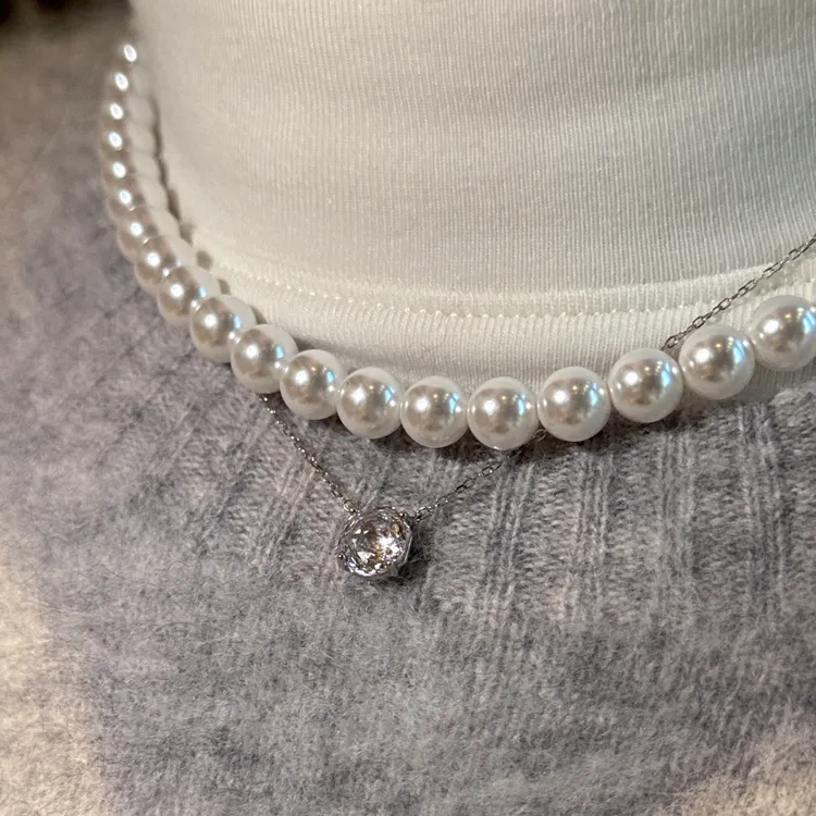 链子925银仿珍珠 绝美叠戴项链珠珠和玫瑰切的完美结合高级轻奢