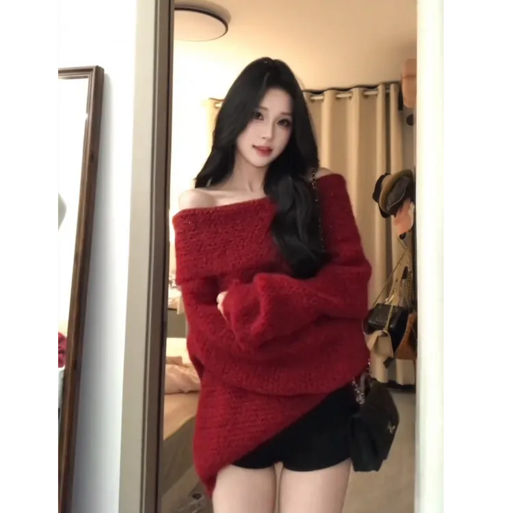 超火一整套2025秋冬新款圣诞时尚韩版针织毛衣短裤两件套