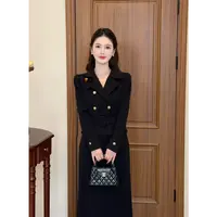 LiLi李李家【律政佳人】千金风法式假两件气质黑色连衣裙XMZH9771