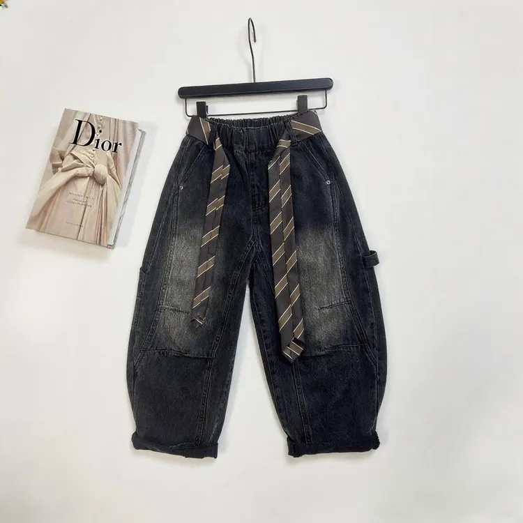2025秋季新款直筒裤水洗牛仔中大童超酷弯刀牛仔裤宽松休闲jk003