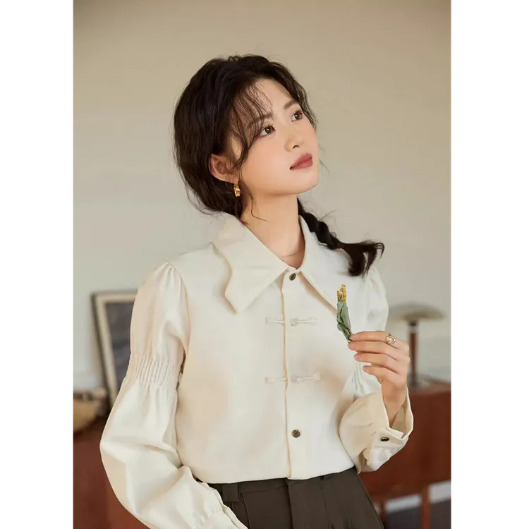 复古新中式红色长袖衬衫女2025秋新款独特别致设计感小众上衣