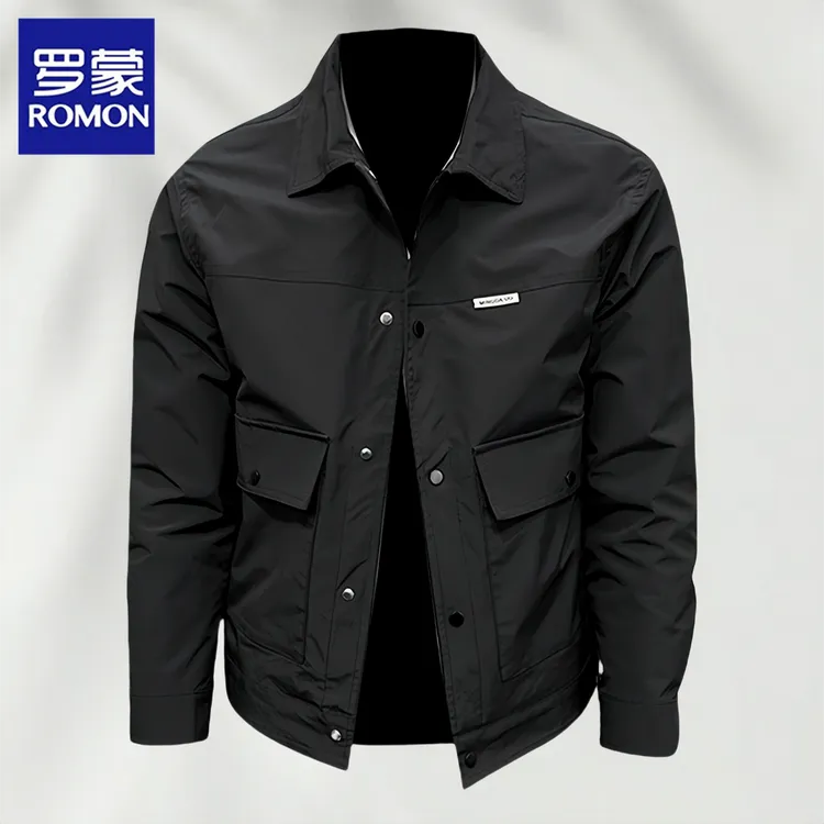 罗蒙翻领夹克男士春秋季新款商务百搭休闲上衣服青年修身外套时尚
