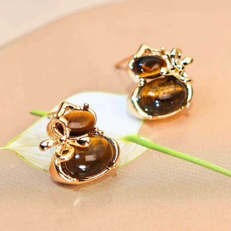 铜合金耳饰 金色百搭金囊曜福耳钉素款简约饰品精致轻奢气质小众