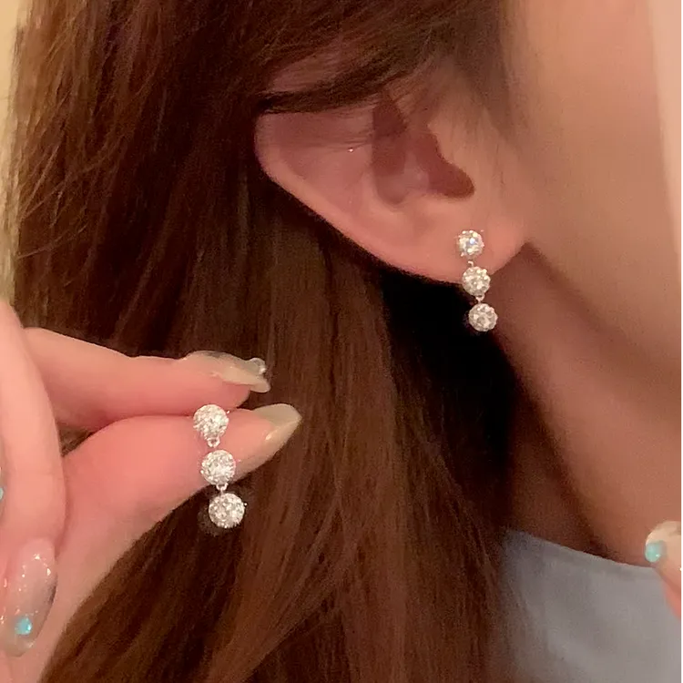 芒果饰品 铜合金锆石耳饰 夏日轻奢闪锆流苏耳环女精致耳环耳饰
