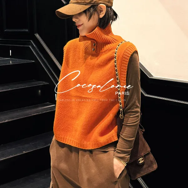 韩彬彬"叠穿王"100%绵羊毛秋冬时尚百搭polo领无袖针织马甲3438-8