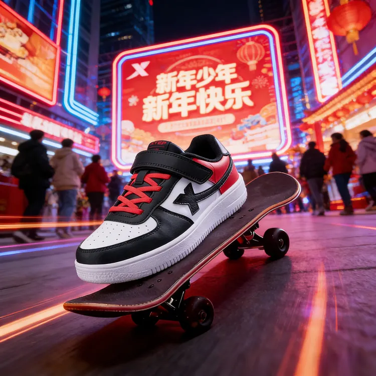 【熊猫鞋】特步儿童冬季防水皮面板鞋时尚百搭休闲鞋675116319226