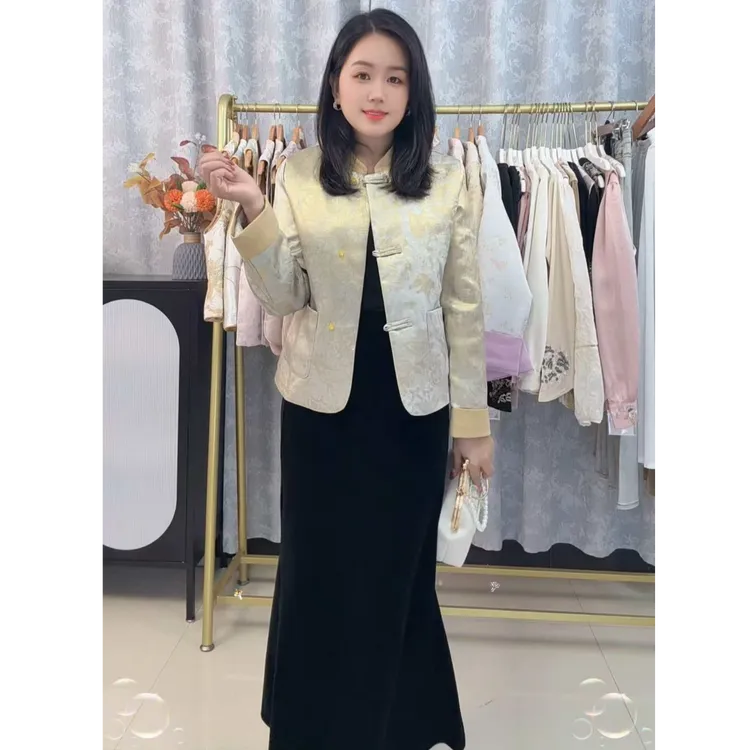 XHFJ国风中式立领时时尚提花厚款国潮风盘扣短款