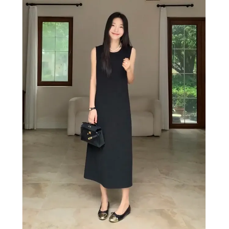 【正品】简约时尚百搭气质长款女士显瘦背心连衣裙-60203