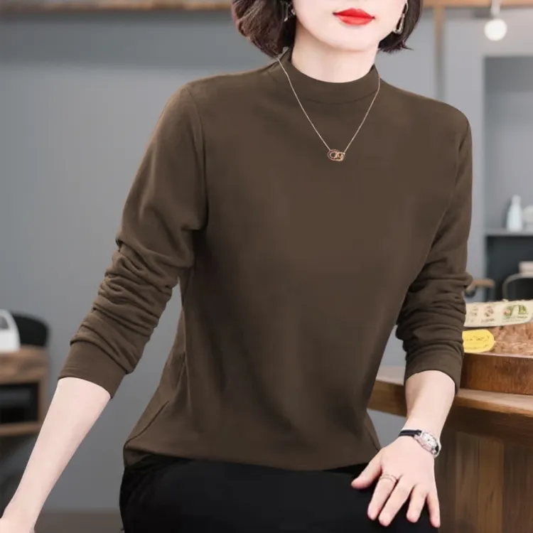 女士内搭打底衫女款2025新款秋冬双面德绒上衣长袖妈妈装小衫