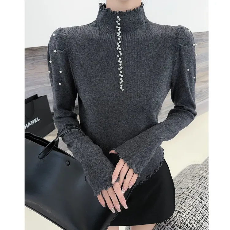 花倾慕优雅风内搭打底衫立领边半高领针织衫秋冬新款毛衣女32033
