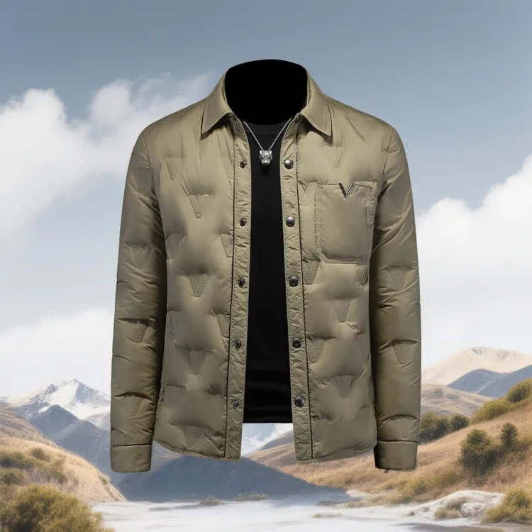 巴赛娜缇衬衫领羽绒服男士冬季新款商务休闲保暖白鸭绒防寒外套潮