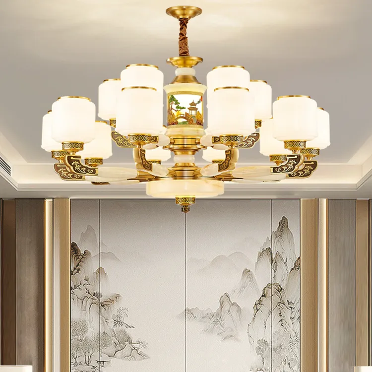 中山复式楼客厅吊灯大厅主灯新中式枝形吊灯餐厅灯卧室大气灯具