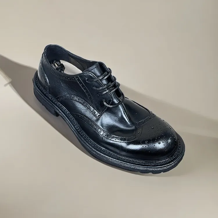 透气布洛克厚底水洗马皮鞋皮鞋男士休闲鞋正装英伦风马皮男鞋
