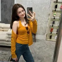 YPP！【瑞拉少女】慵懒松弛感休闲挂脖背心外搭长袖开衫两件套