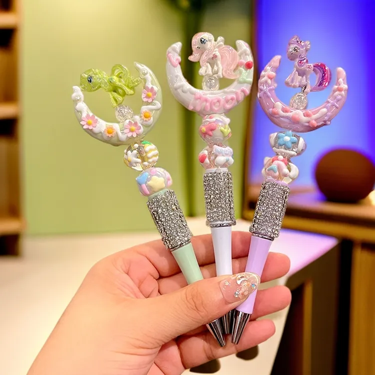 儿童卡通闪钻旋转写字笔黑色可爱女孩女生好看高颜值ins风圆珠笔