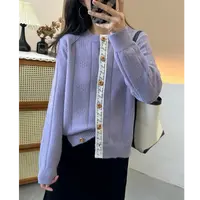 韩系甜美温柔风蕾丝花边圆领针织开衫复古宽松慵懒风秋洋气外套新