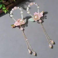 B-0358（满10米飞）sh 儿童古风汉服珠珠兔耳朵流苏步摇对夹   发圈