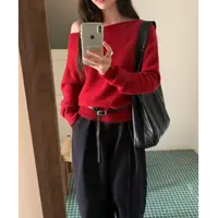 【露肩一字领】法式走秀款套头宽松慵懒风长袖显瘦百搭针织衫女