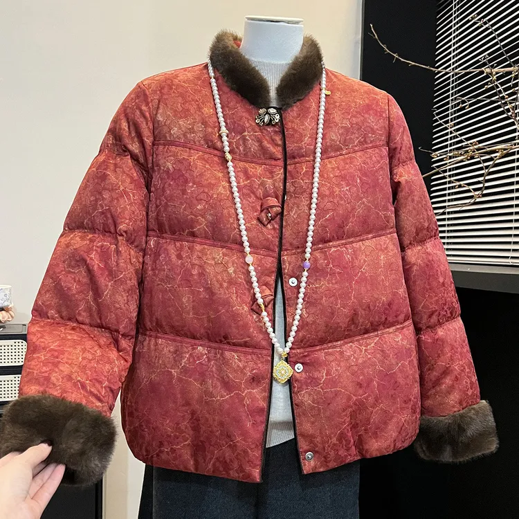 新中式国风妈妈冬装羽绒棉服洋气2025新款中老年女冬季加厚棉袄子