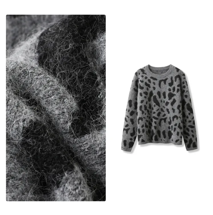 欧货高级感豹纹圆领针织毛衣百搭上衣-824