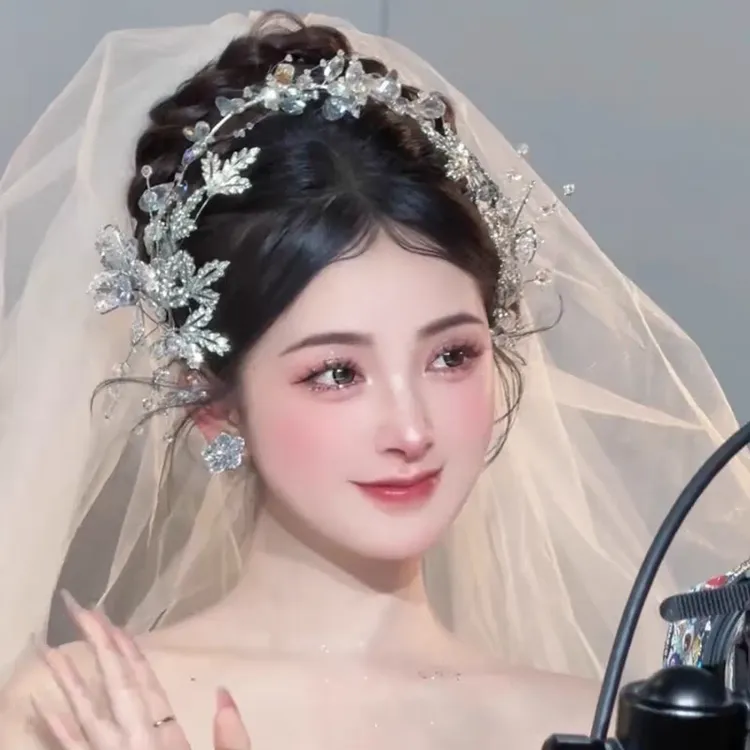 S329韩式甜美新娘水晶发箍高级感重工轻奢锆石公主边夹超仙头饰