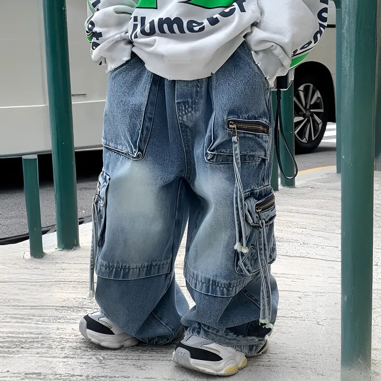 男童工装牛仔裤春秋款2025新款宝宝裤子儿童宽松裤子直筒牛仔裤潮