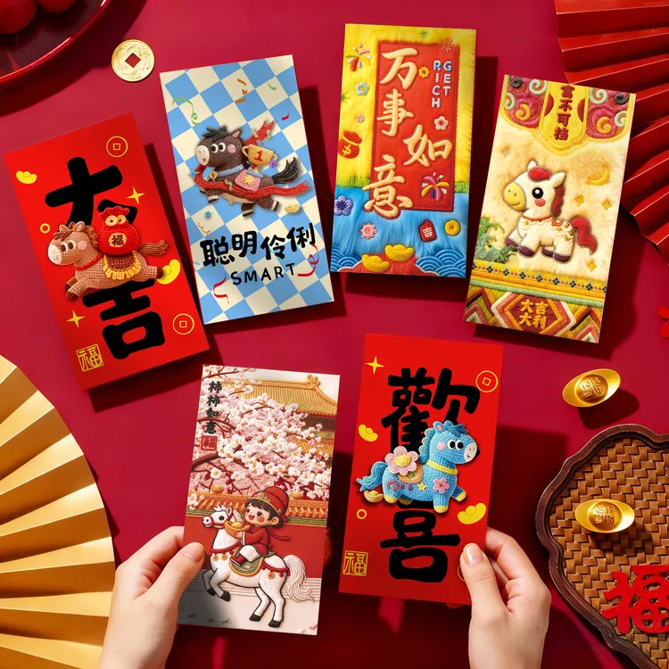 2026马年新款个性创意立体刺绣卡通可爱红包袋春节通用利是封