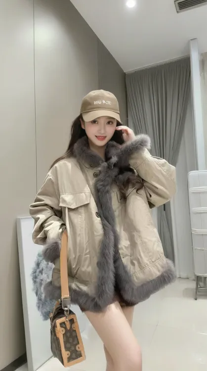 时尚（洋气兔兔）环保兔毛两面穿时尚百搭外套