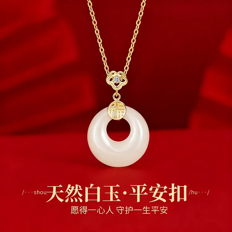 玉石平安扣玉纯天然公主扣吊坠项链镶嵌锁骨链女款挂坠