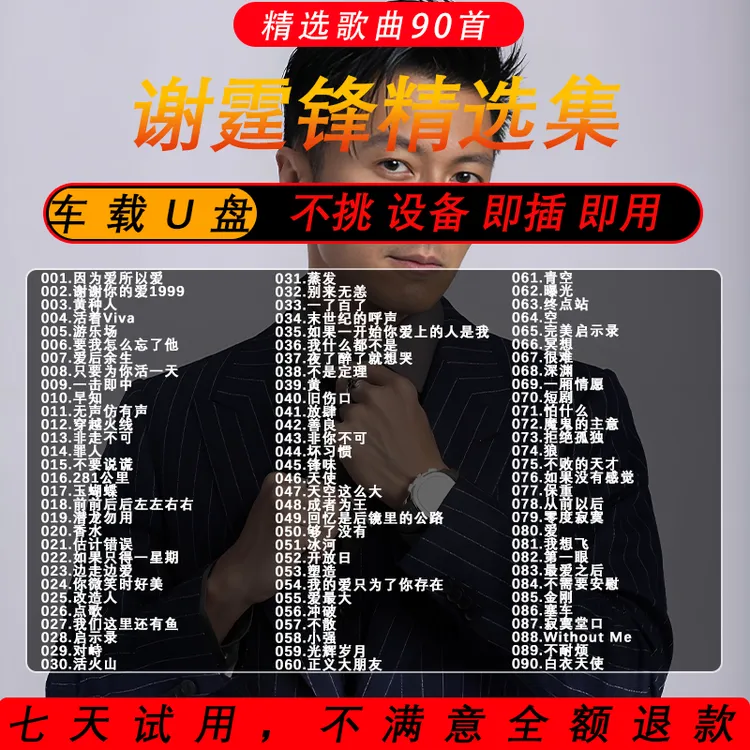 谢霆锋专辑歌曲车载音乐u盘经典老歌无损高音质mp3汽车车用mp3