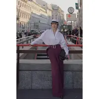 【尼斯周末】装饰腰间大方扣 抗皱宽松腰丰阔腿西裤25春夏