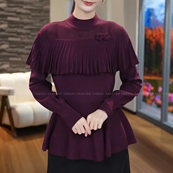 2025秋冬新款【ZM-1002PY】含绵羊毛重工荷叶编织打底针织衫上衣女