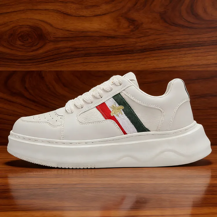 男鞋真皮小蜜蜂轻奢秋冬新款轻奢透气百搭休闲运动鞋小白鞋潮流