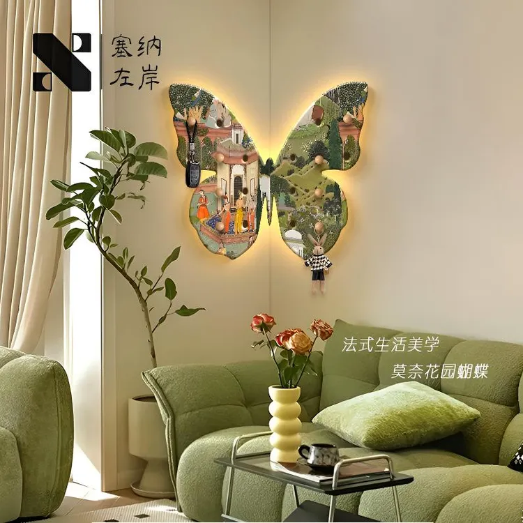 蝴蝶转角客厅装饰画网红客厅布置用品灯画玄关装饰画新房装饰品