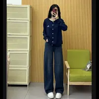 队队定制~【旧港微风】托特裤百搭显瘦牛仔裤高腰收腹弯刀裤6683