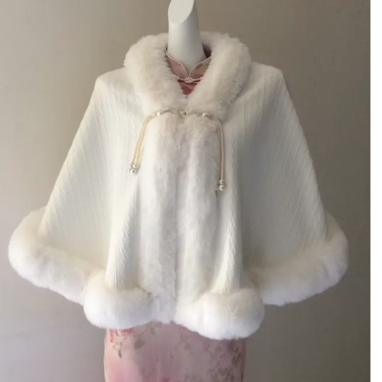 望江月新款加厚绒披肩冬季斗篷外搭配旗袍秋冬外套加绒洋气女款